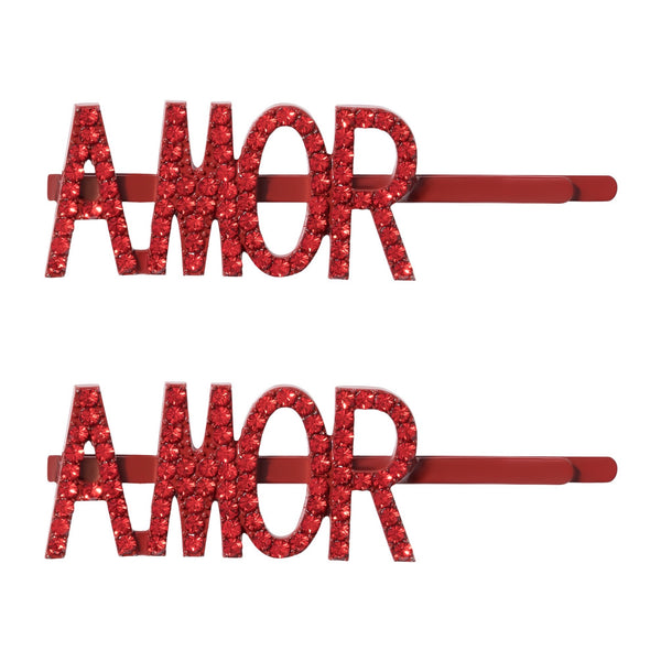 Amor Sparkly Hair Clips, Set of 2